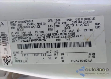 2019 Ford F-250 Xl z USA, uszkodzony, nr VIN 1FT7W2BT8KED66097